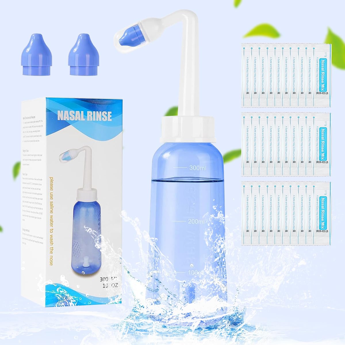 HANNEA Nasal Rinser Kit for Sinus & Allergy Relief, With 30 Packs Nasal Wash Saline(2.7g/per pack) 300ml Reusable Nasal Rinser Kettle, Relieve Nasal Discomfort, Suits for Daily Use, with 2 Rinse Tips HANNEA Nasal Rinser Kit for Sinus & Allergy Relief, With 30 Packs Nasal Wash Saline(2.7g/per pack) 300ml Reusable Nasal Rinser Kettle, Relieve Nasal Discomfort, Suits for Daily Use, with 2 Rinse Tips